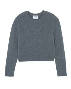 Kujten Sweaters & Sweatshirts>Short Round Neck Cashmere Sweater, 6-Threads Gris Flanelle