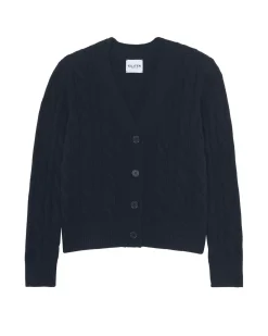 Kujten Jackets & Vests>Short Twisted Cashmere Cardigan, 8-Threads Bleu Marine Fonce