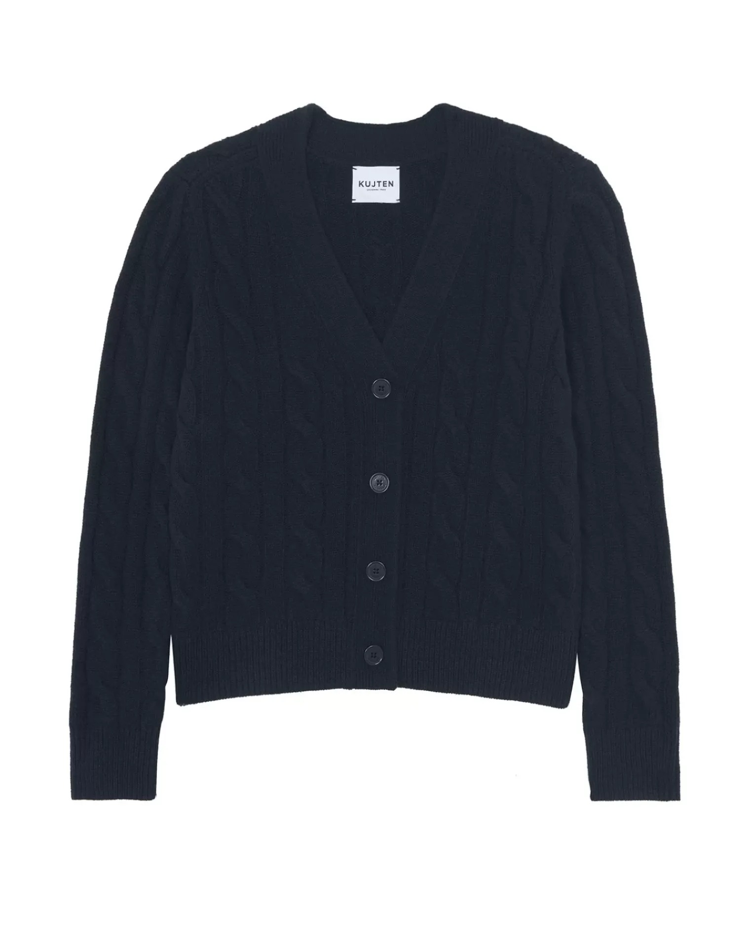 Kujten Jackets & Vests>Short Twisted Cashmere Cardigan, 8-Threads Bleu Marine Fonce