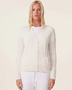 Kujten Jackets & Vests>Short Twisted Cashmere Cardigan, 8-Threads Blanc