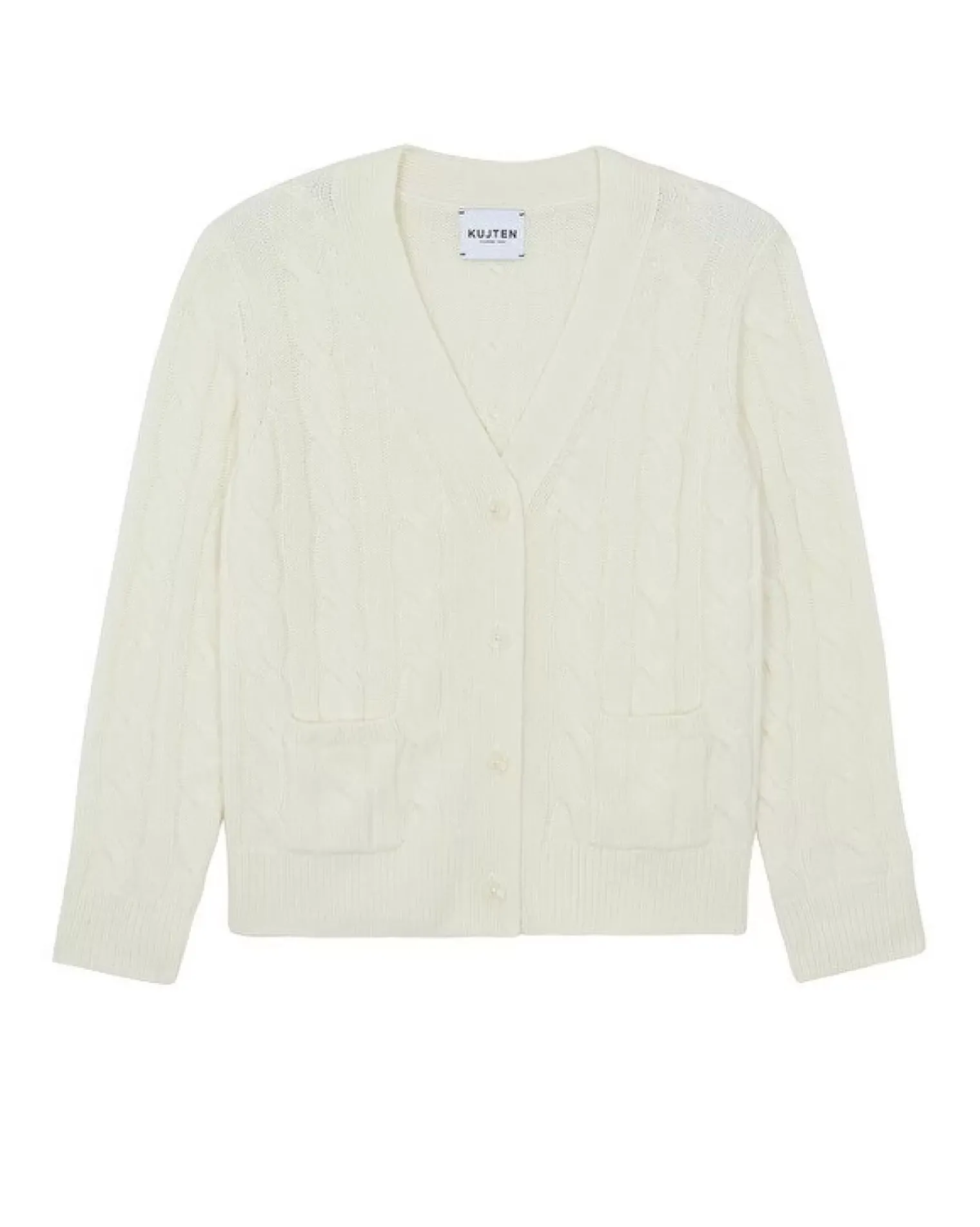 Kujten Jackets & Vests>Short Twisted Cashmere Cardigan, 8-Threads Blanc