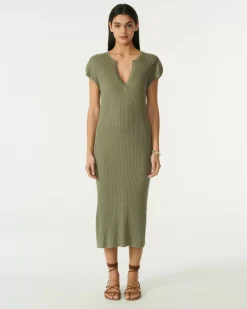 Kujten Dresses & Skirts>Silk-Cashmere Djellaba Dress Kaki Chine