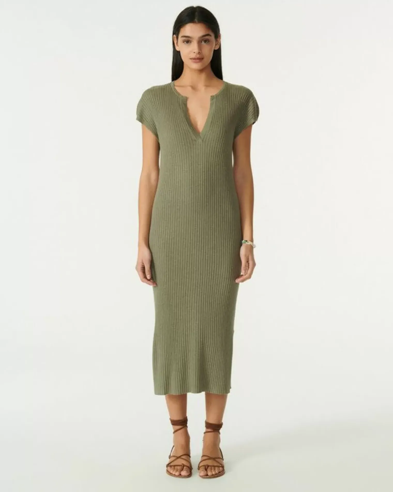 Kujten Dresses & Skirts>Silk-Cashmere Djellaba Dress Kaki Chine