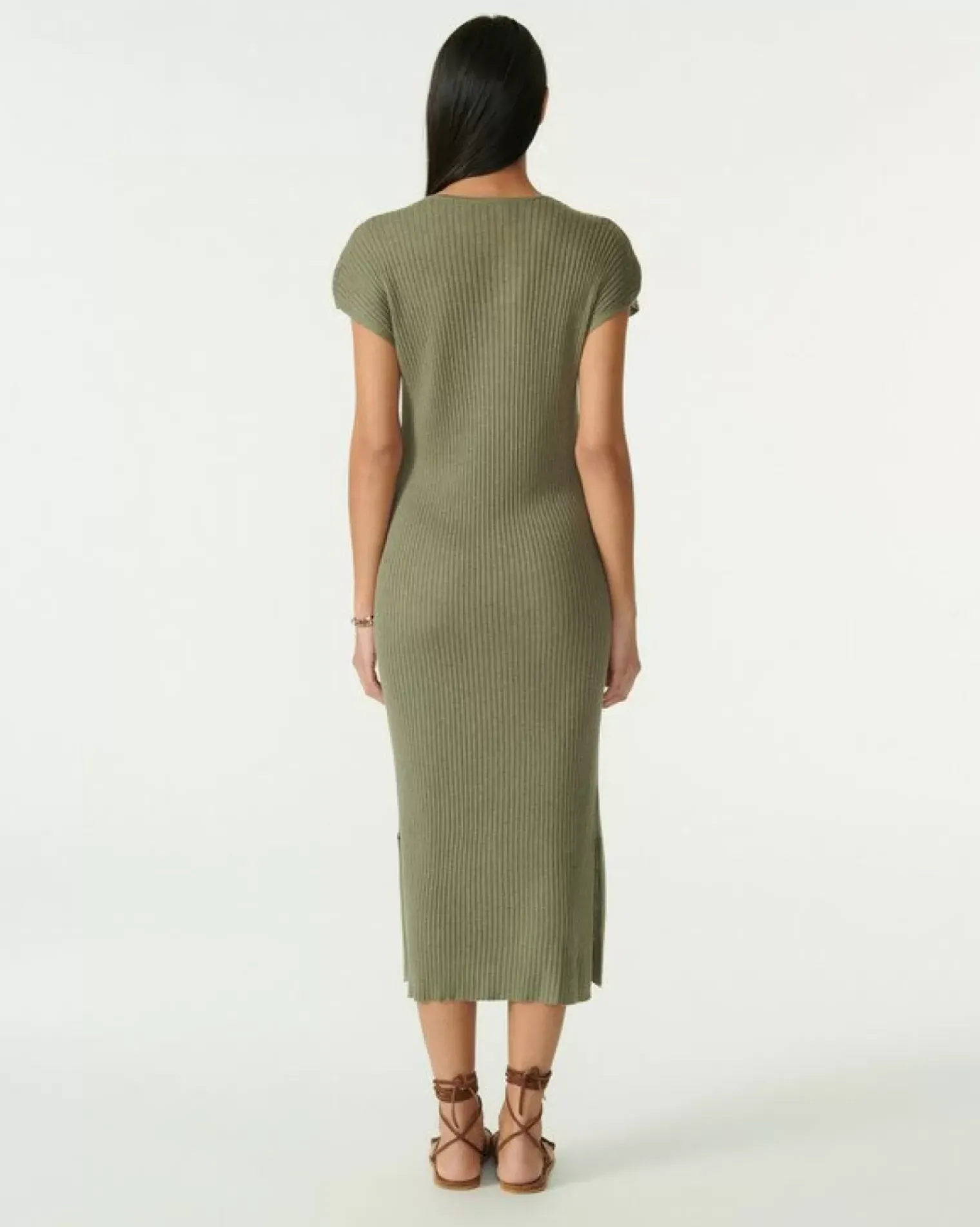 Kujten Dresses & Skirts>Silk-Cashmere Djellaba Dress Kaki Chine
