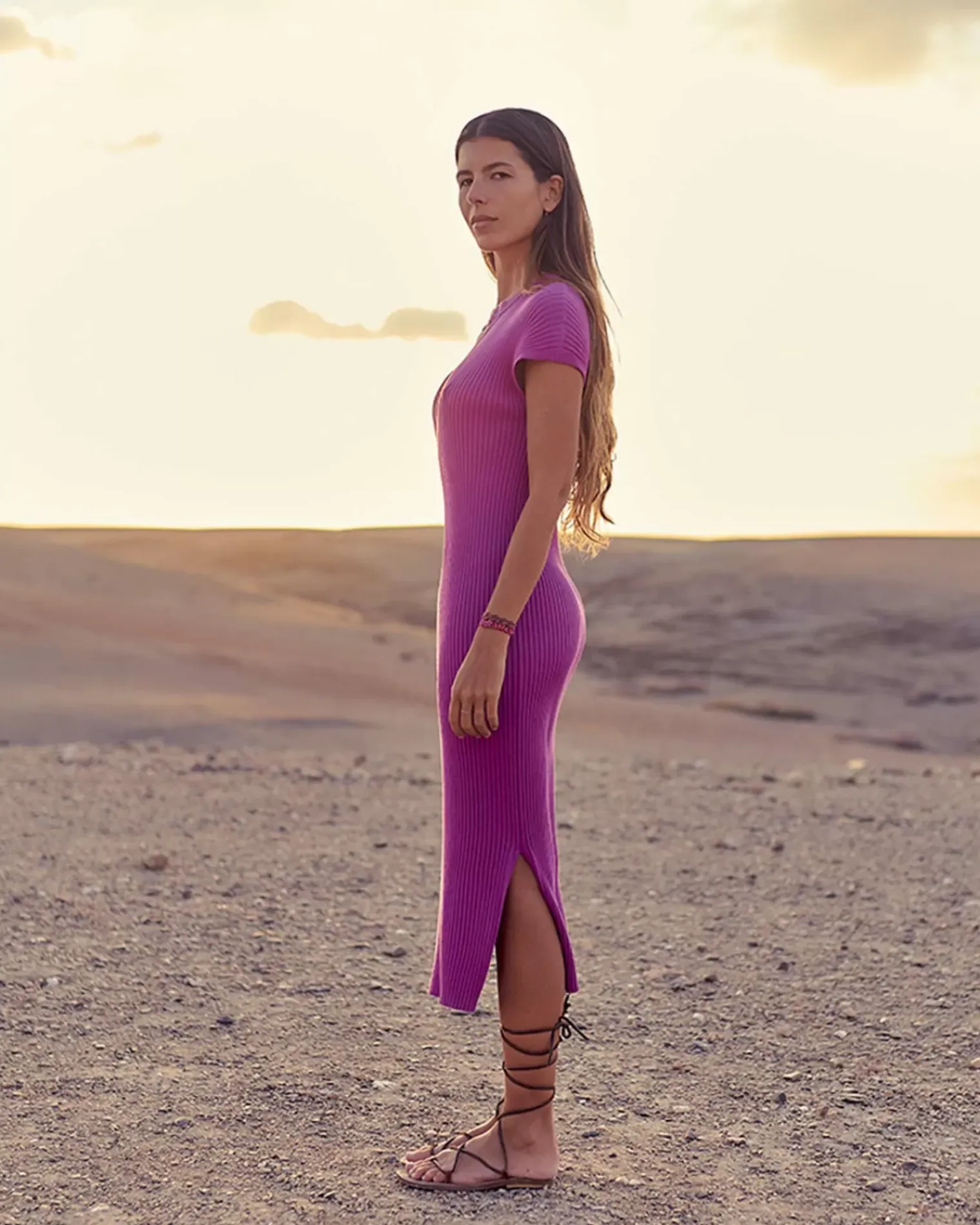 Kujten Dresses & Skirts>Silk-Cashmere Djellaba Dress Violet India