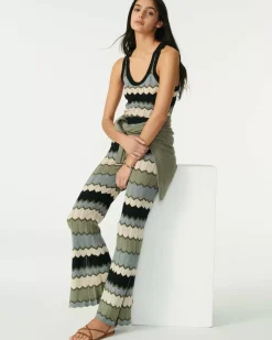 Kujten Pants & Shorts>Silk-Cashmere Flared Pants Kaki Chine