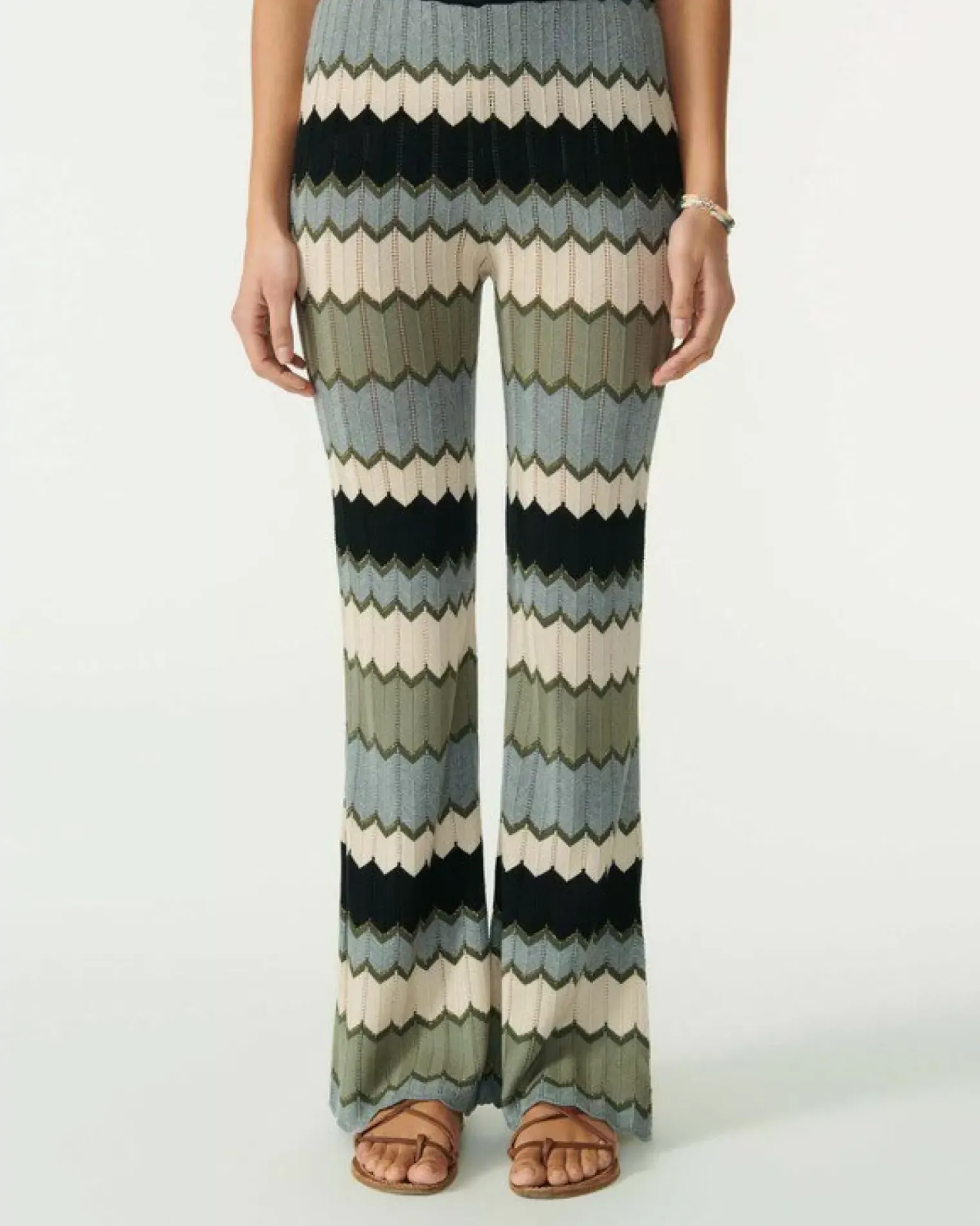 Kujten Pants & Shorts>Silk-Cashmere Flared Pants Kaki Chine