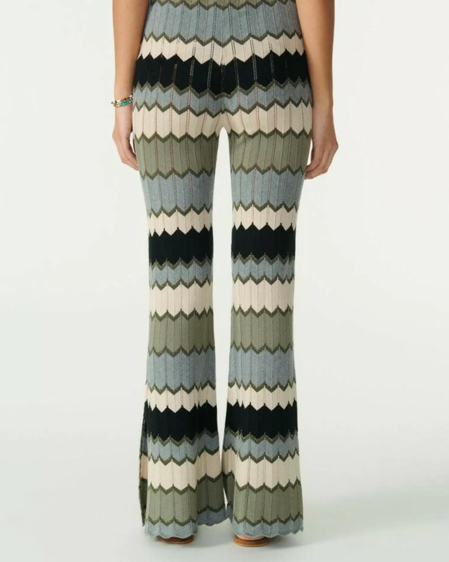 Kujten Pants & Shorts>Silk-Cashmere Flared Pants Kaki Chine
