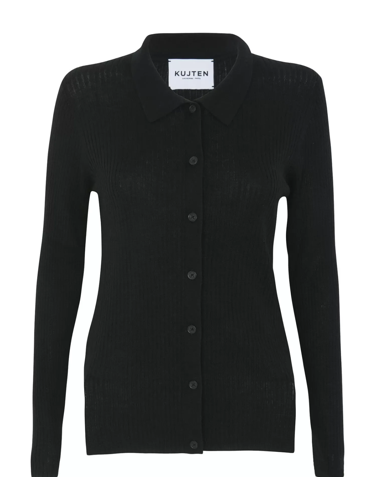 Kujten Jackets & Vests>Silk-Cashmere Long Sleeves Polo Noir