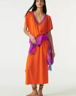 Kujten Dresses & Skirts>Silk-Cashmere V Collar Oversized Dress Orange India