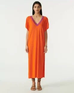 Kujten Dresses & Skirts>Silk-Cashmere V Collar Oversized Dress Orange India