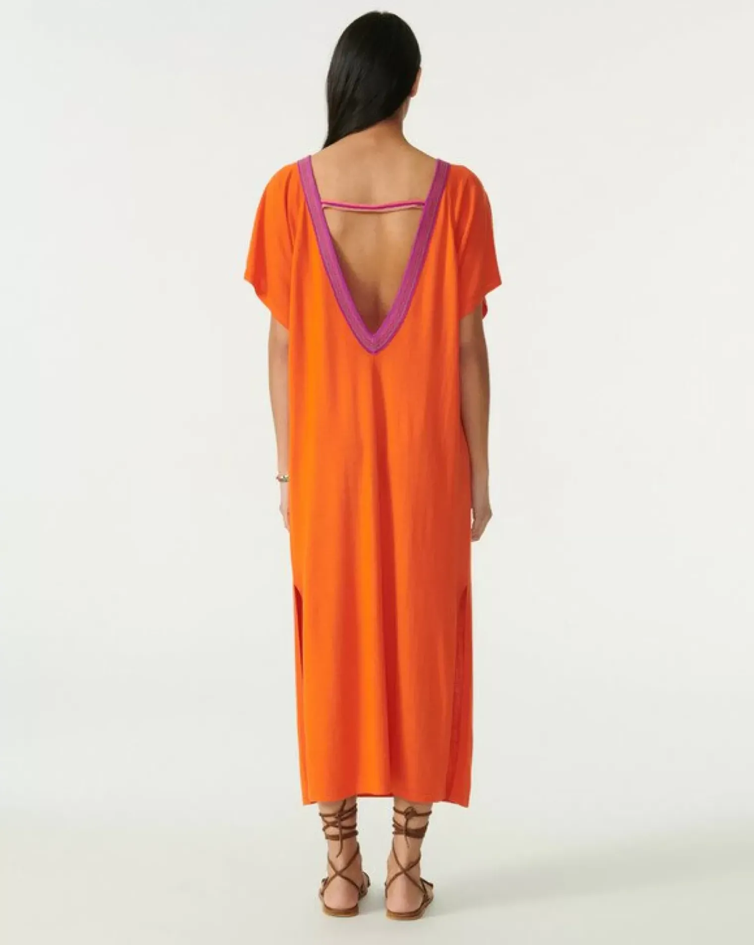 Kujten Dresses & Skirts>Silk-Cashmere V Collar Oversized Dress Orange India