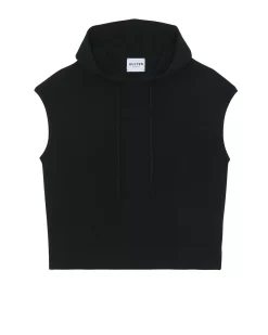 Kujten Hoodies>Sleeveless Cashmere Hooded Sweater Noir