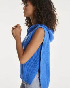 Kujten Hoodies>Sleeveless Cashmere Hooded Sweater Bleu Kabalos