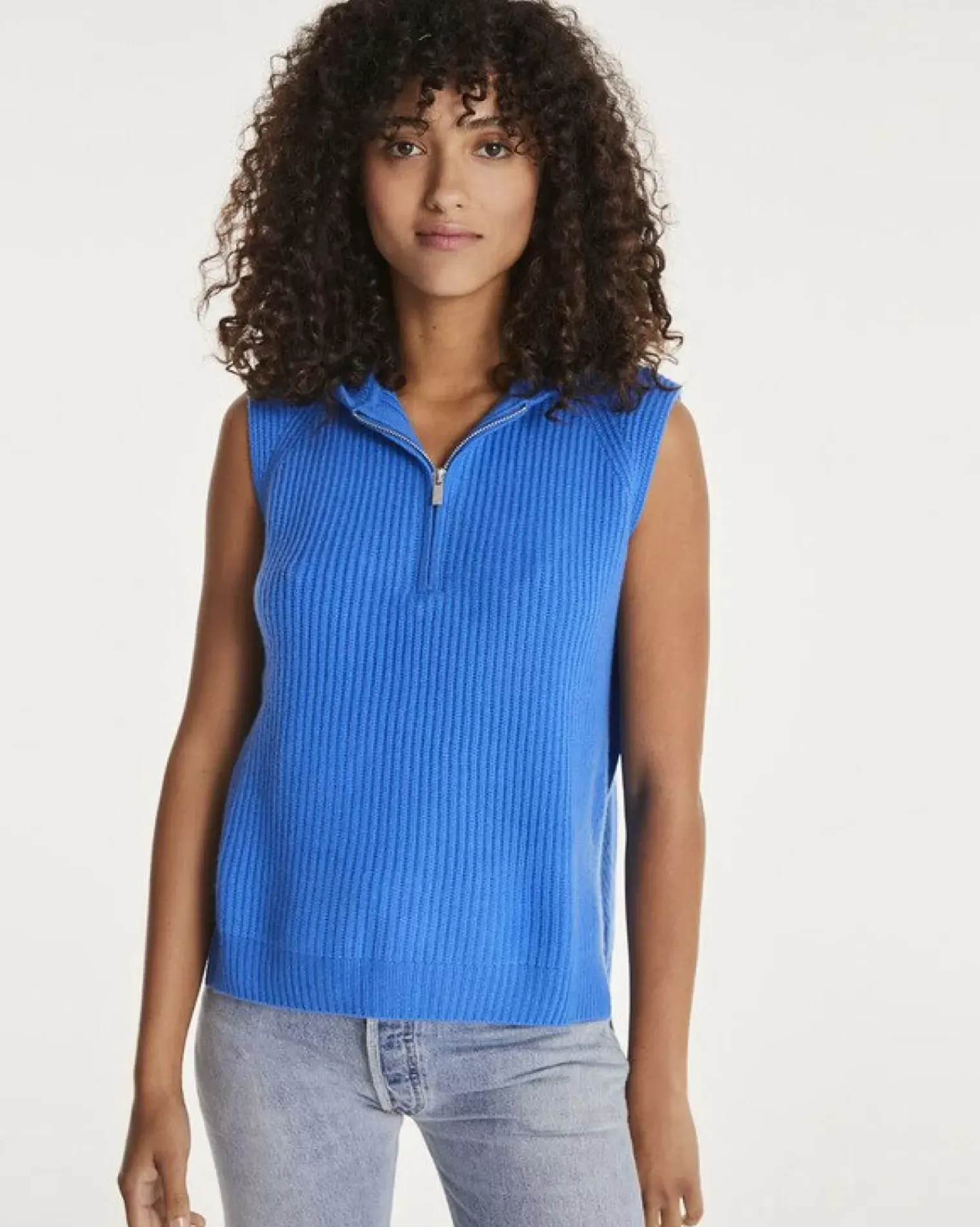 Kujten Hoodies>Sleeveless Cashmere Hooded Sweater Bleu Kabalos