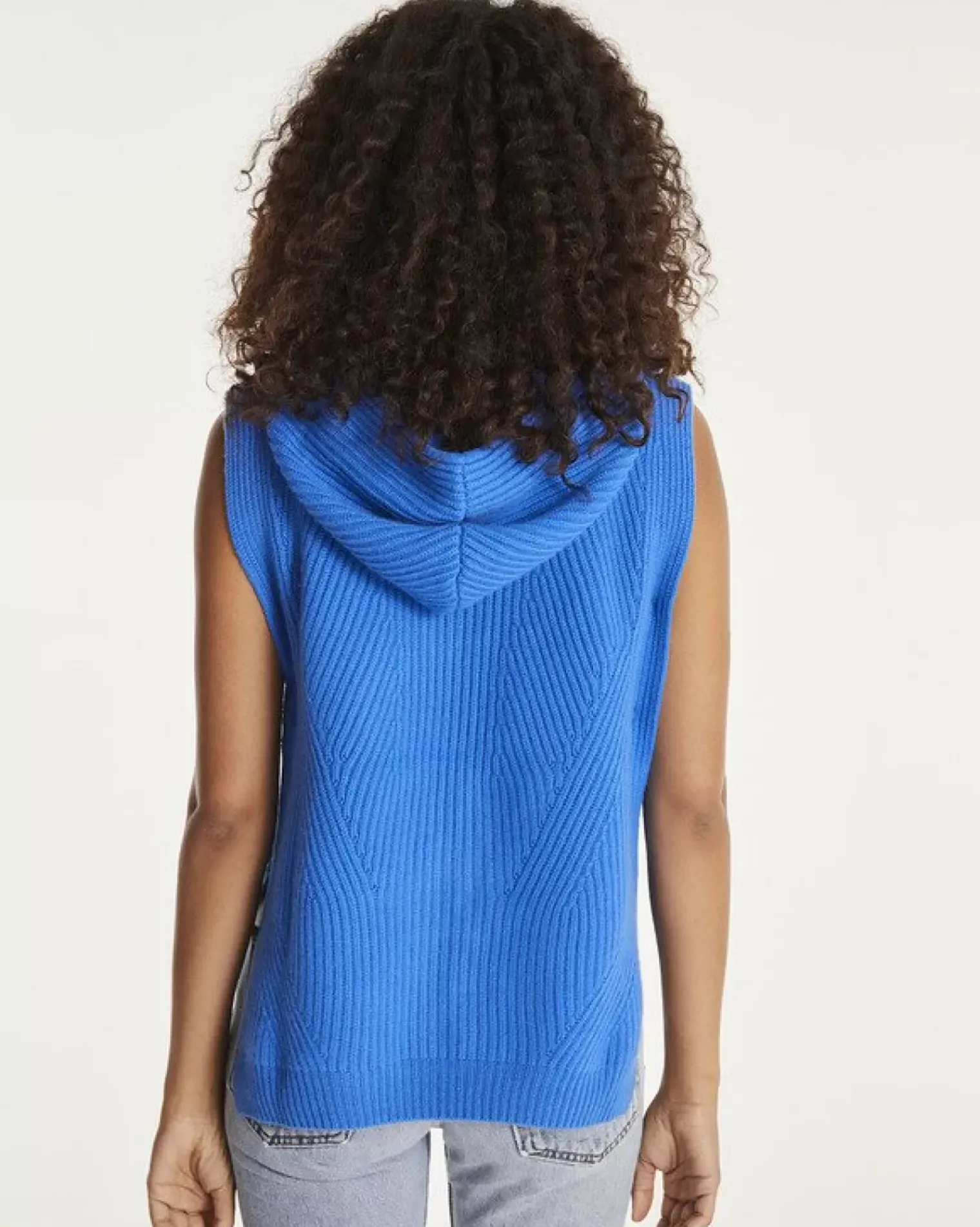 Kujten Hoodies>Sleeveless Cashmere Hooded Sweater Bleu Kabalos