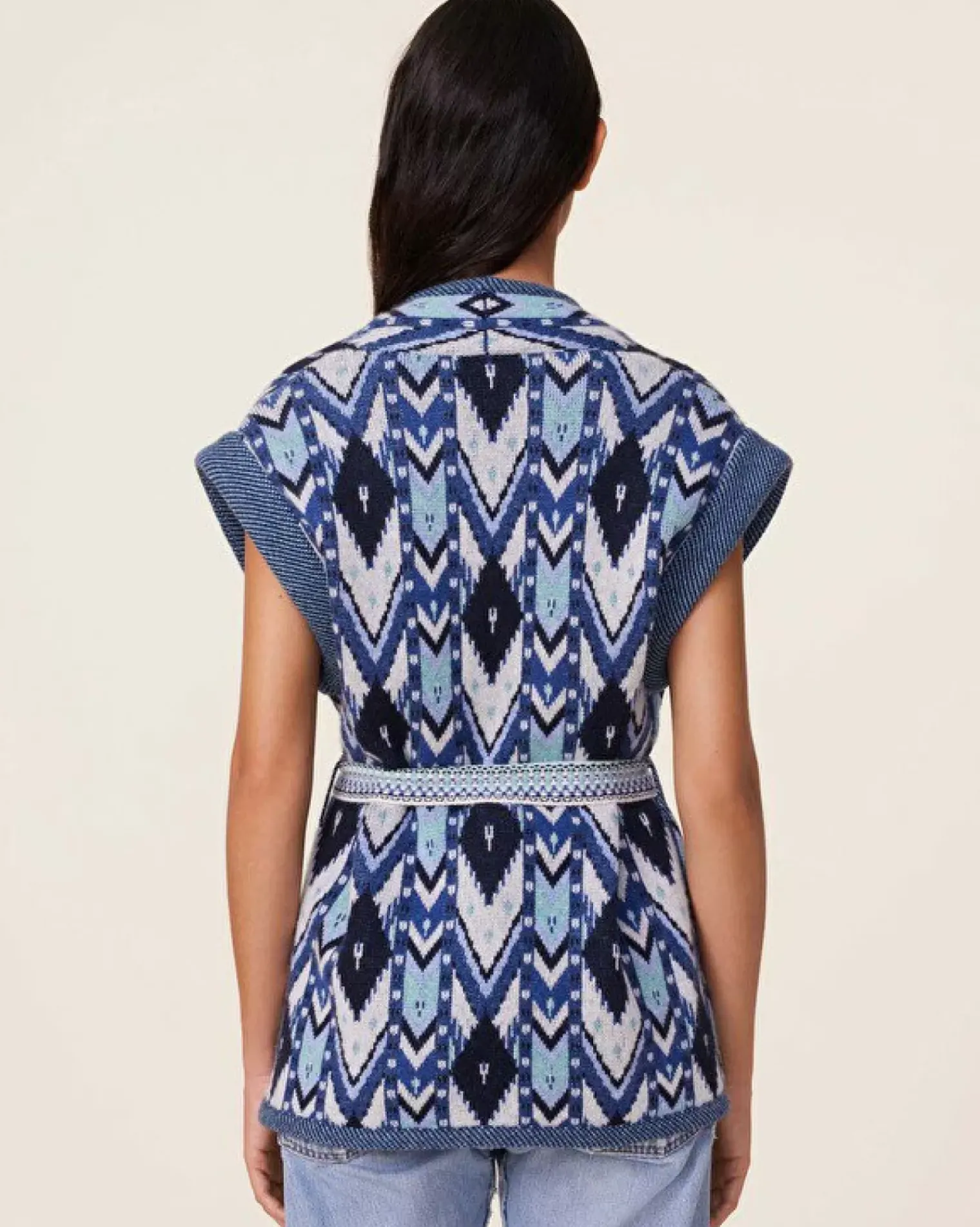 Kujten Jackets & Vests>Sleeveless Cashmere Kimono Jacket, 4-Threads Bleu Marine Fonce