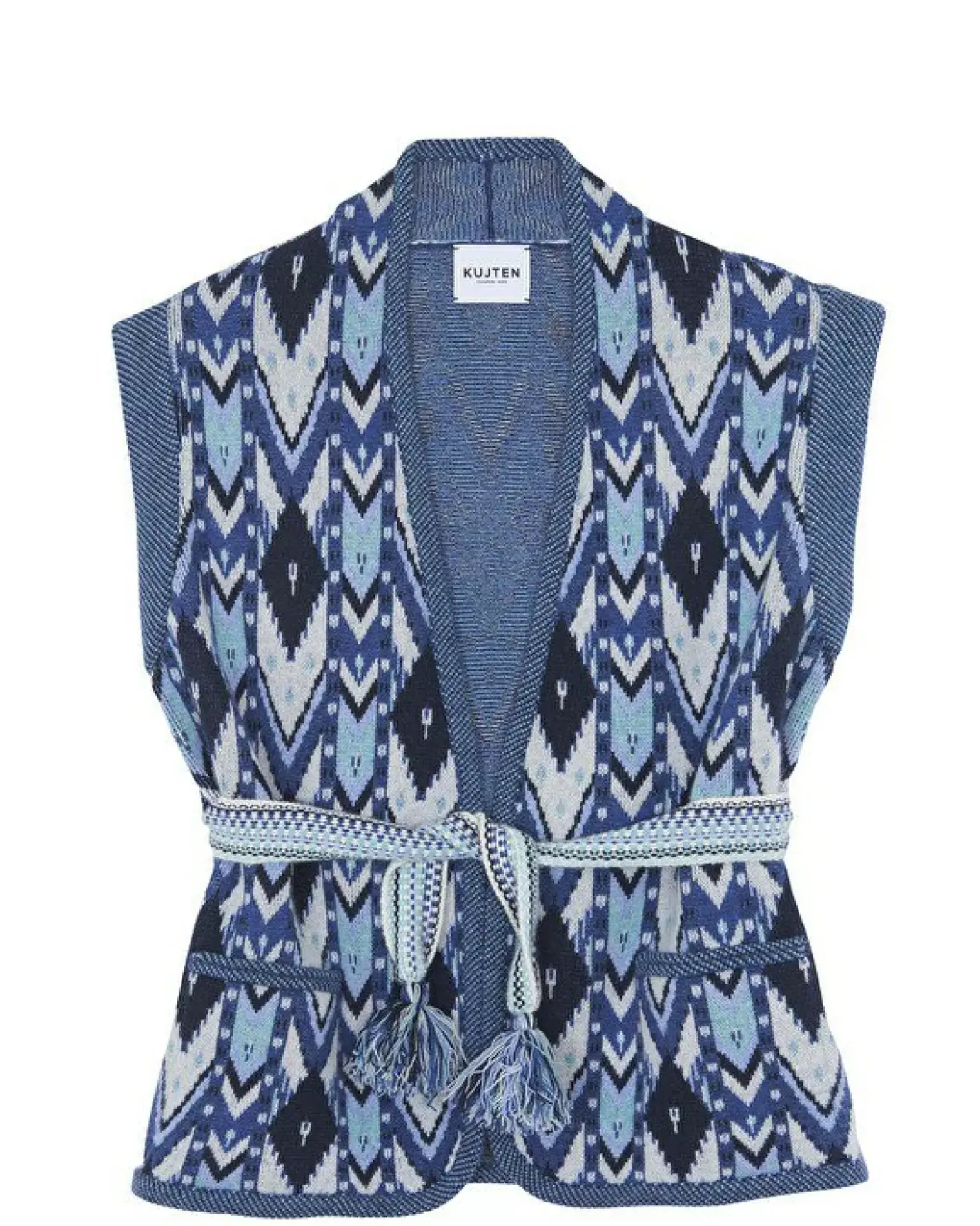 Kujten Jackets & Vests>Sleeveless Cashmere Kimono Jacket, 4-Threads Bleu Marine Fonce