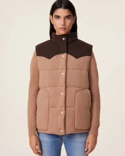 Kujten Coats>Sleeveless Cashmere Puffer Jacket, 2-Threads Camelo