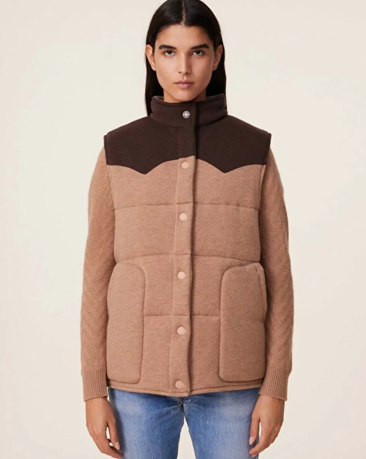 Kujten Coats>Sleeveless Cashmere Puffer Jacket, 2-Threads Camelo