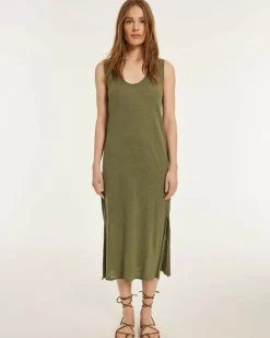 Kujten Dresses & Skirts>Sleeveless Linen Long Dress Kaki Clair