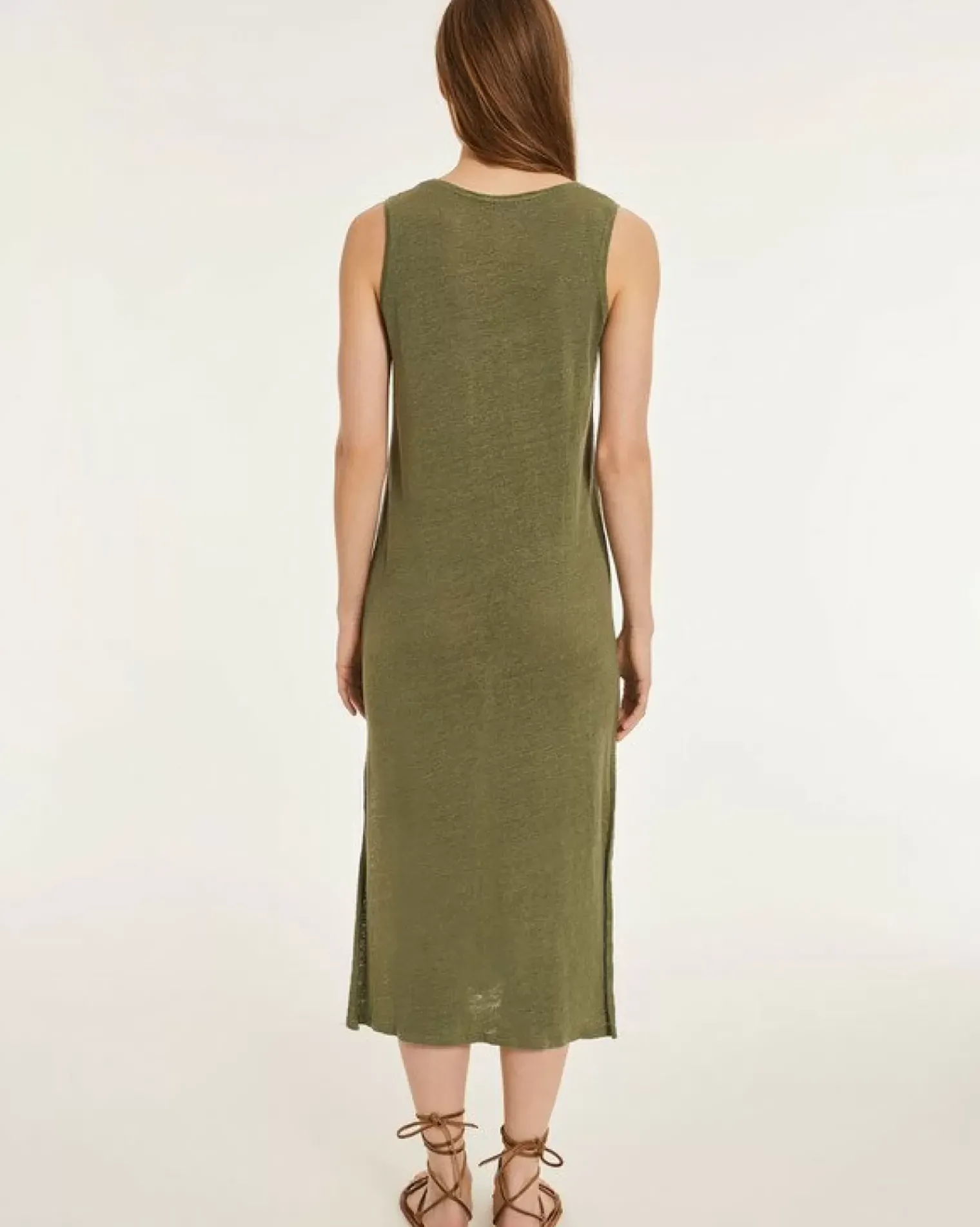 Kujten Dresses & Skirts>Sleeveless Linen Long Dress Kaki Clair