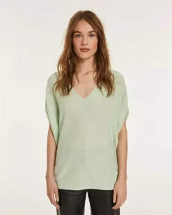 Kujten Sweaters & Sweatshirts>Sleeveless Oversized Woman V-Neck Cashmere Sweater Jade