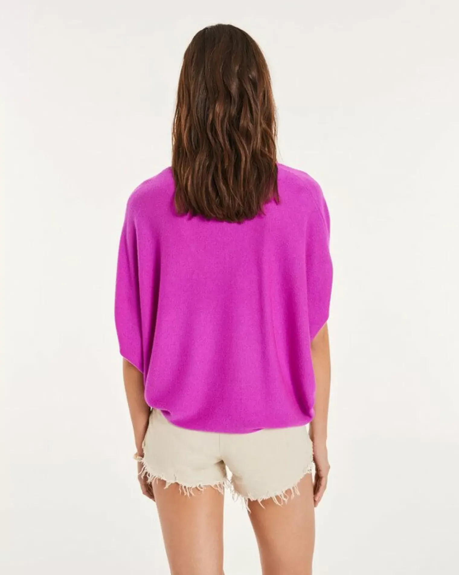 Kujten Sweaters & Sweatshirts>Sleeveless Oversized Woman V-Neck Cashmere Sweater Violet Fluo