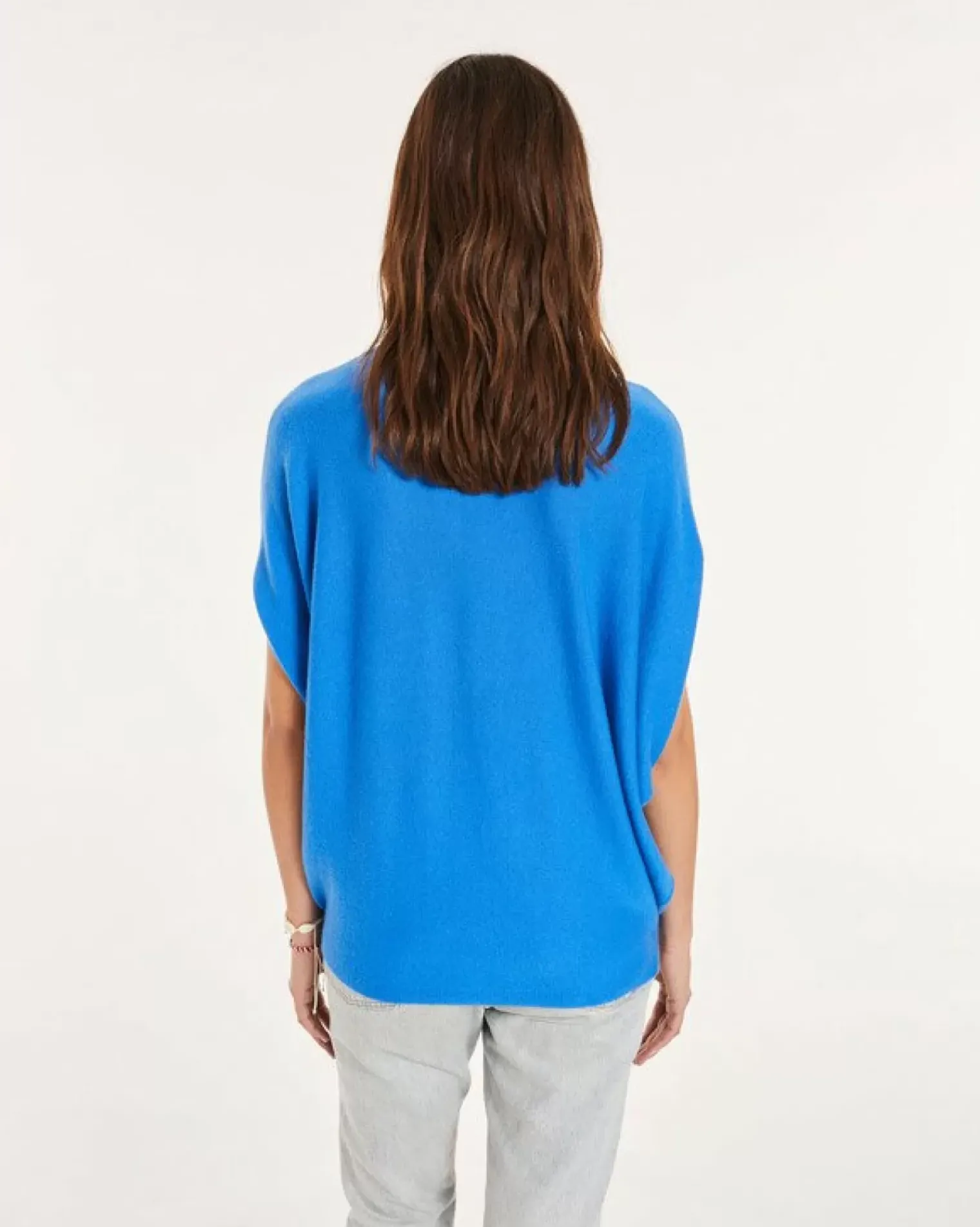 Kujten Sweaters & Sweatshirts>Sleeveless Oversized Woman V-Neck Cashmere Sweater Bleu Kabalos