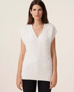 Kujten Sweaters & Sweatshirts>Sleeveless V-Neck Cashmere Sweater, 8-Threads Blanc