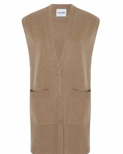 Kujten Jackets & Vests>Sleeveless V-Neck Cashmere Cardigan Camelo