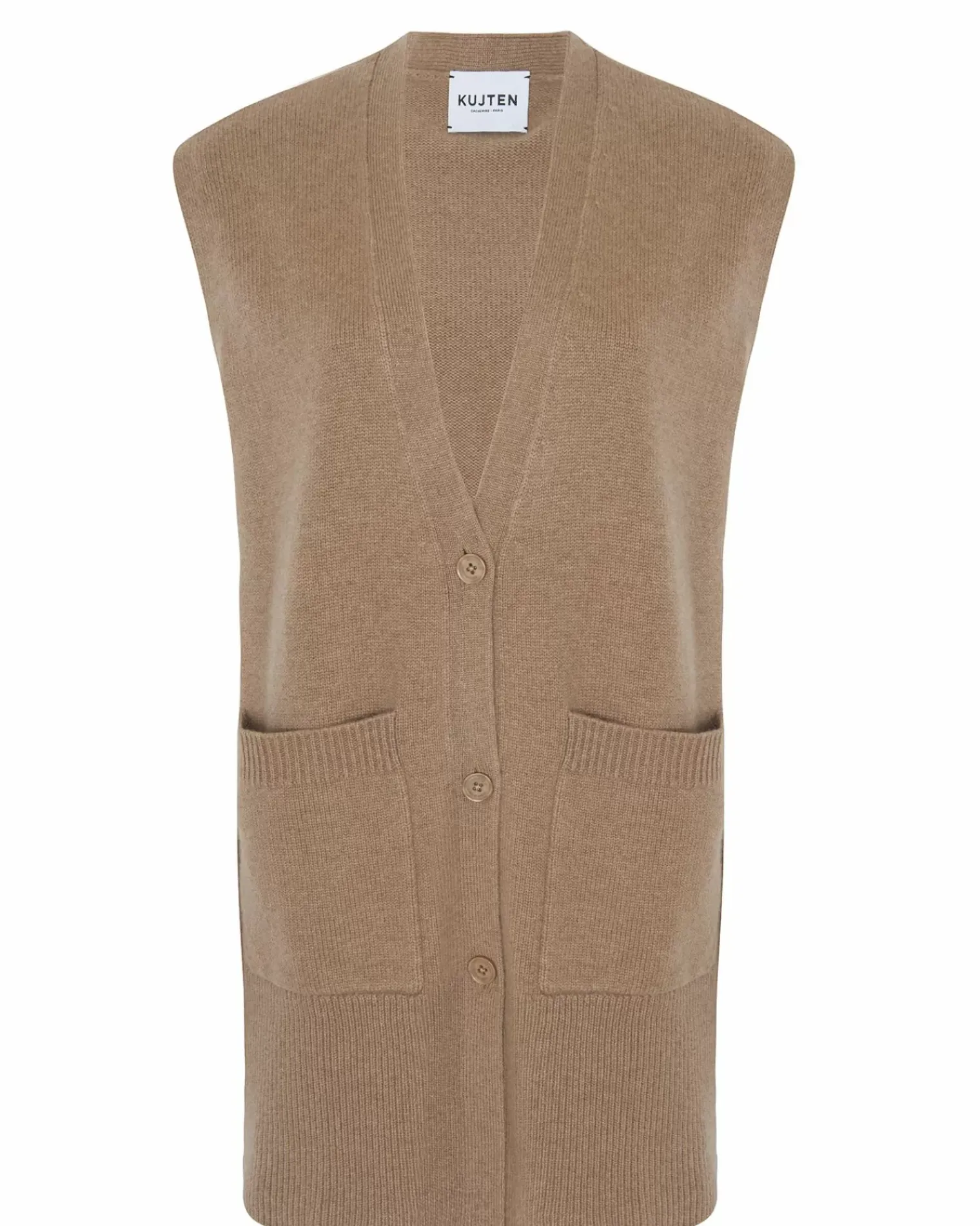 Kujten Jackets & Vests>Sleeveless V-Neck Cashmere Cardigan Camelo