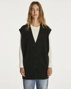 Kujten Jackets & Vests>Sleeveless V-Neck Cashmere Cardigan Noir