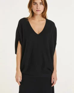 Kujten Sweaters & Sweatshirts>Sleeveless Woman V-Neck Cashmere Sweater Noir