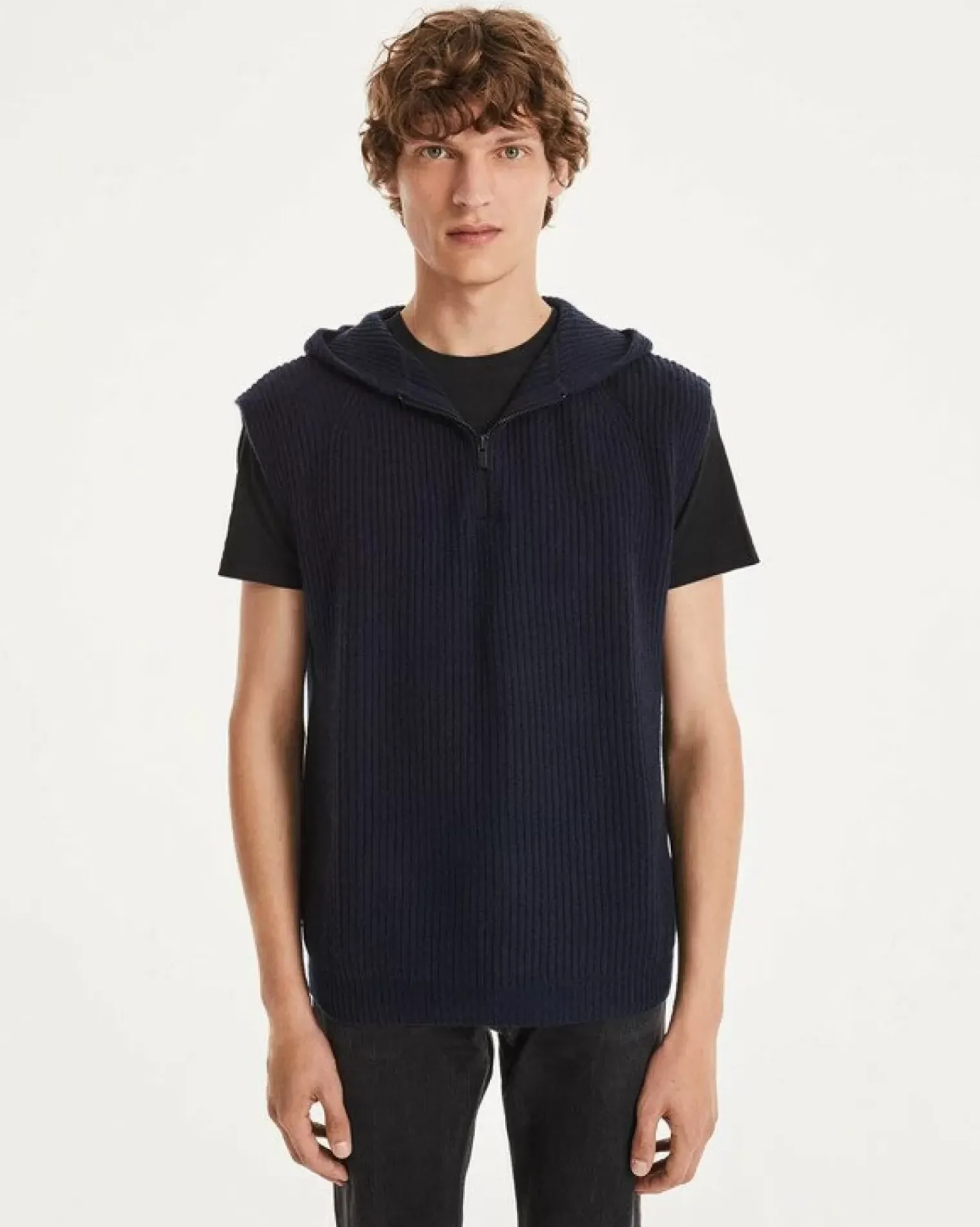 Kujten Sweaters & Sweatshirts>Sleeveless Zipped Cashmere Sweatshirt Bleu Marine Fonce