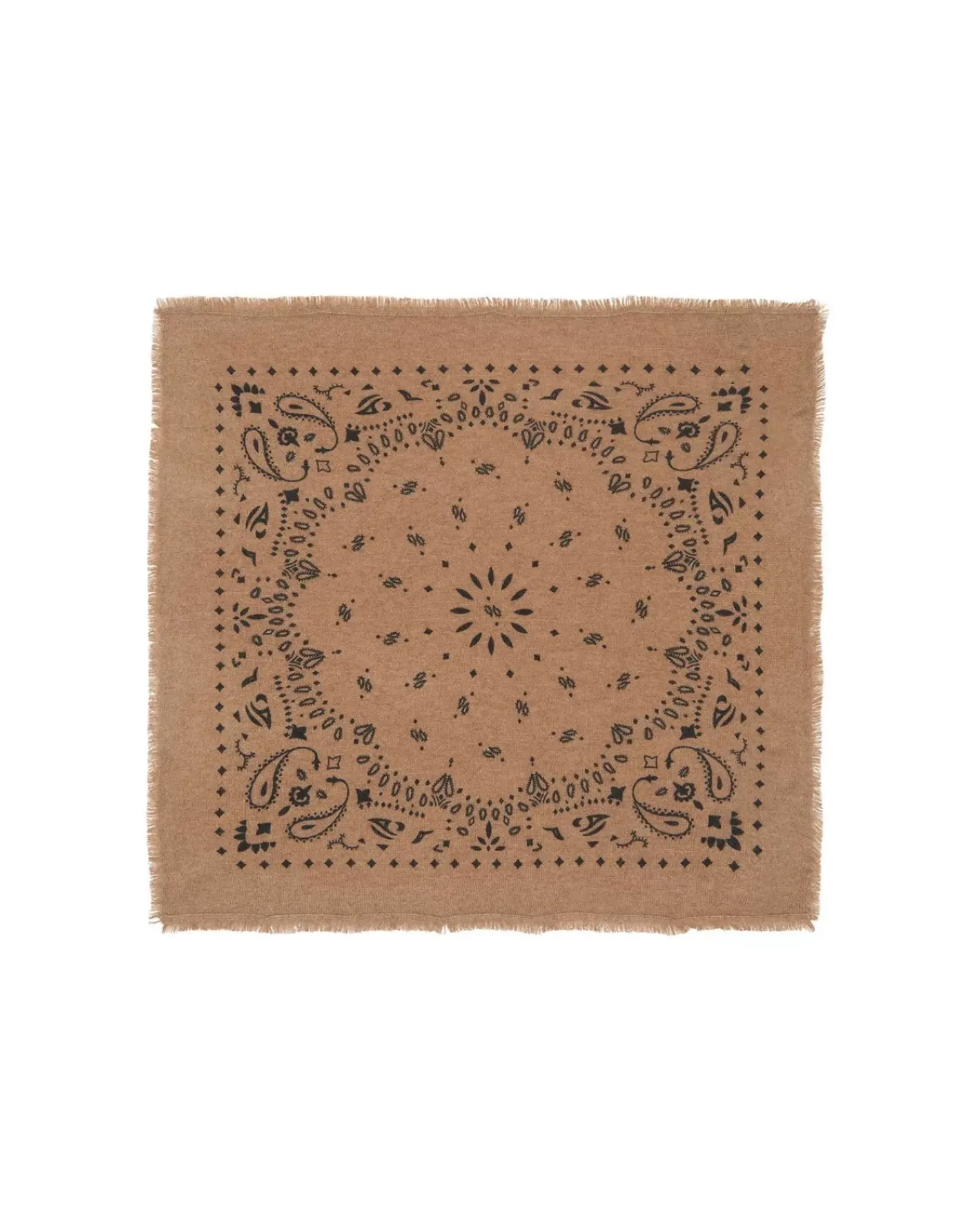 Kujten Bandanas>Small Printed Cashmere Bandana, 2-Threads Camelo