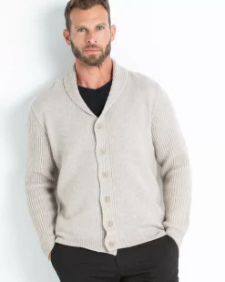Kujten Jackets & Vests>Straight Shawl Collar Cashmere Cardigan Beige Sable