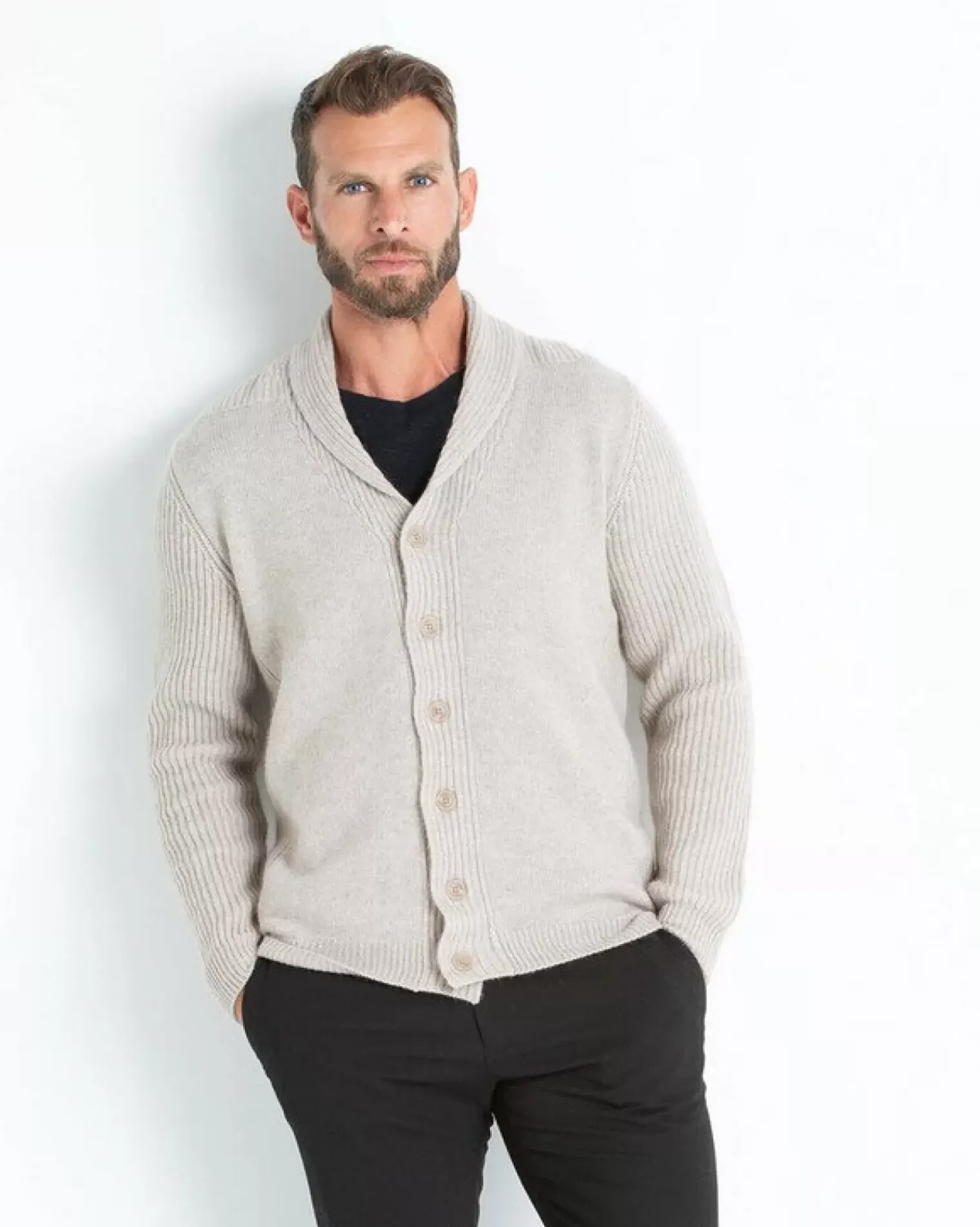 Kujten Jackets & Vests>Straight Shawl Collar Cashmere Cardigan Beige Sable