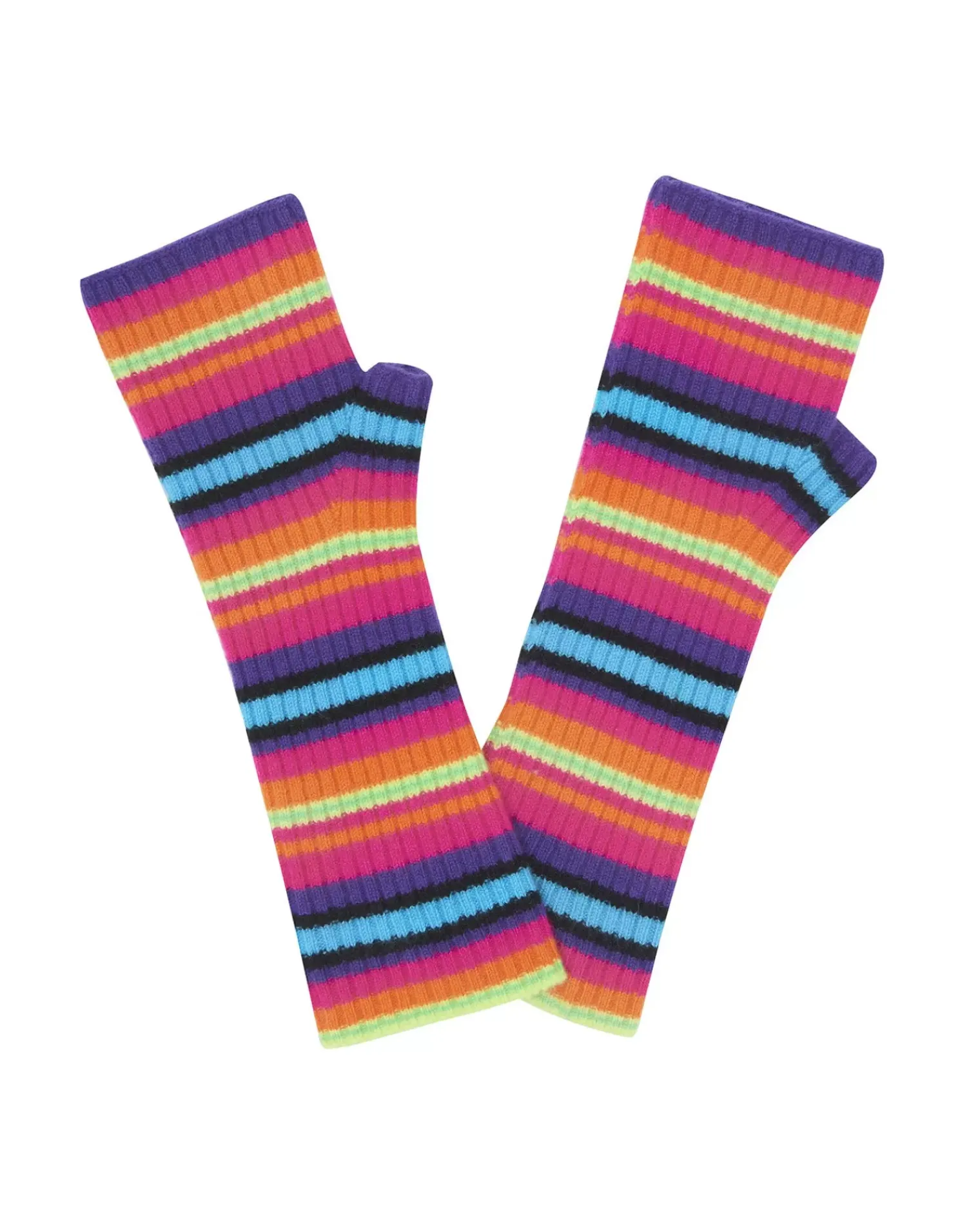 Kujten Gloves & Mittens>Striped Cashmere Mittens, 2-Threads Multicolore