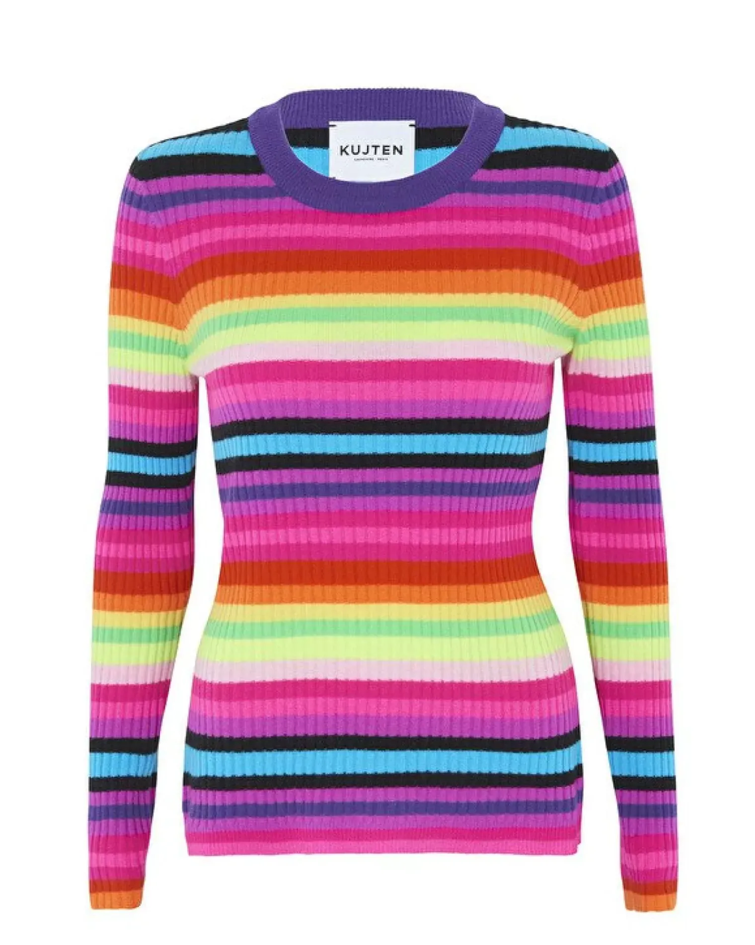 Kujten Sweaters & Sweatshirts>Striped Round Neck Cashmere Sweater, 2-Threads Multicolore