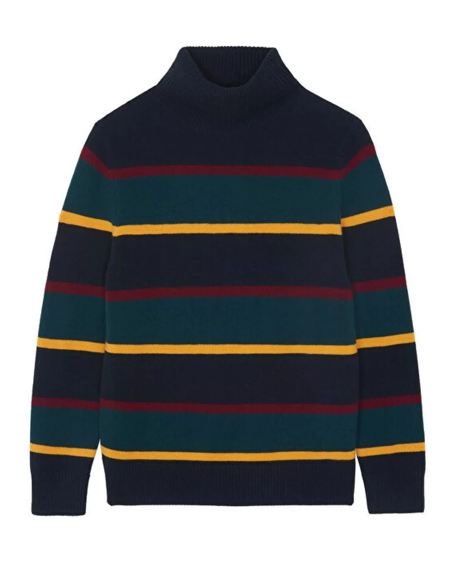 Kujten Sweaters & Sweatshirts>Striped Turtleneck Cashmere Sweater, 6-Threads Bleu Marine Fonce