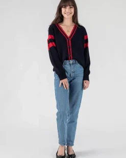 Kujten Jackets & Vests>Tennis V-Neck Cashmere Cardigan Bleu Marine Fonce