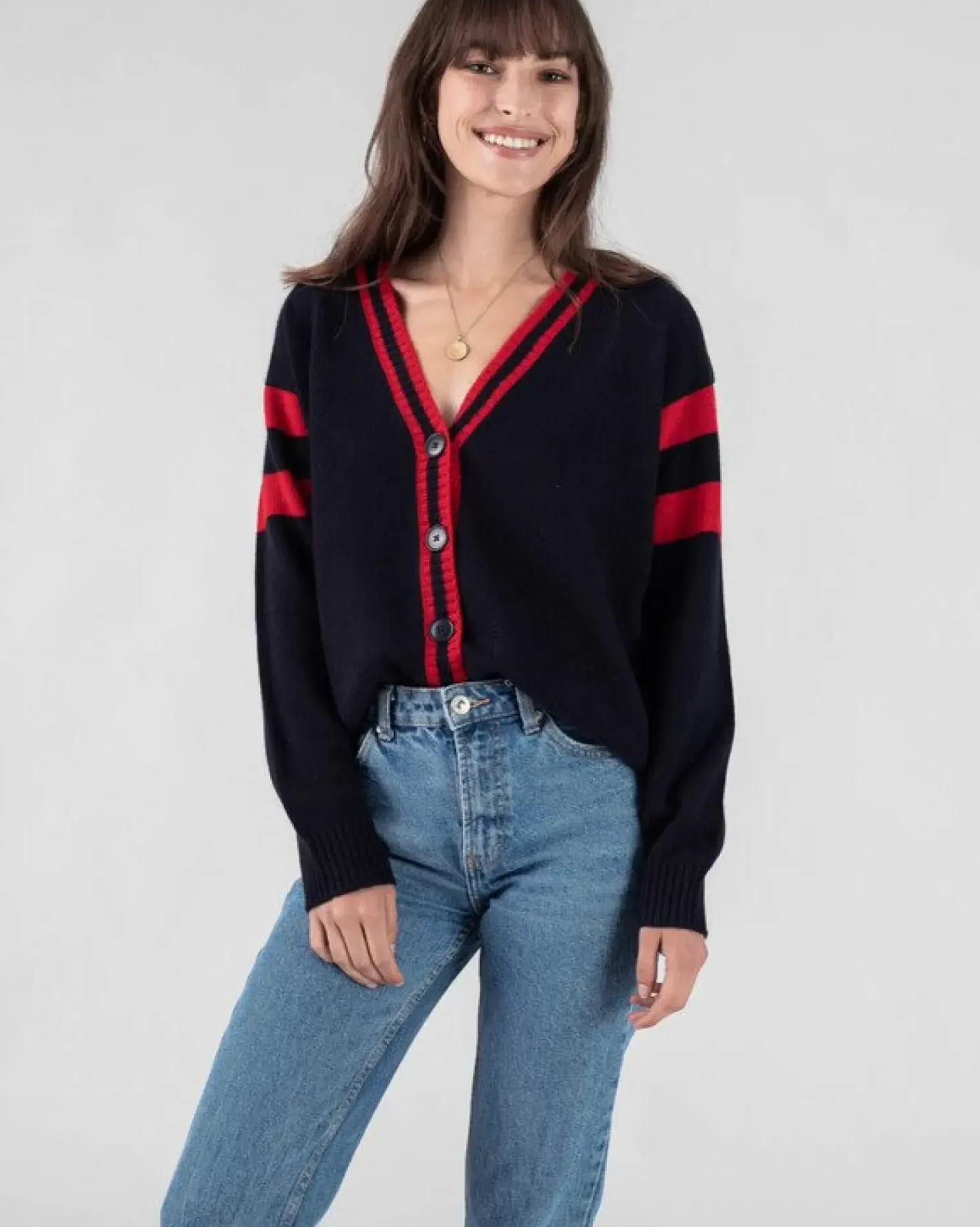 Kujten Jackets & Vests>Tennis V-Neck Cashmere Cardigan Bleu Marine Fonce