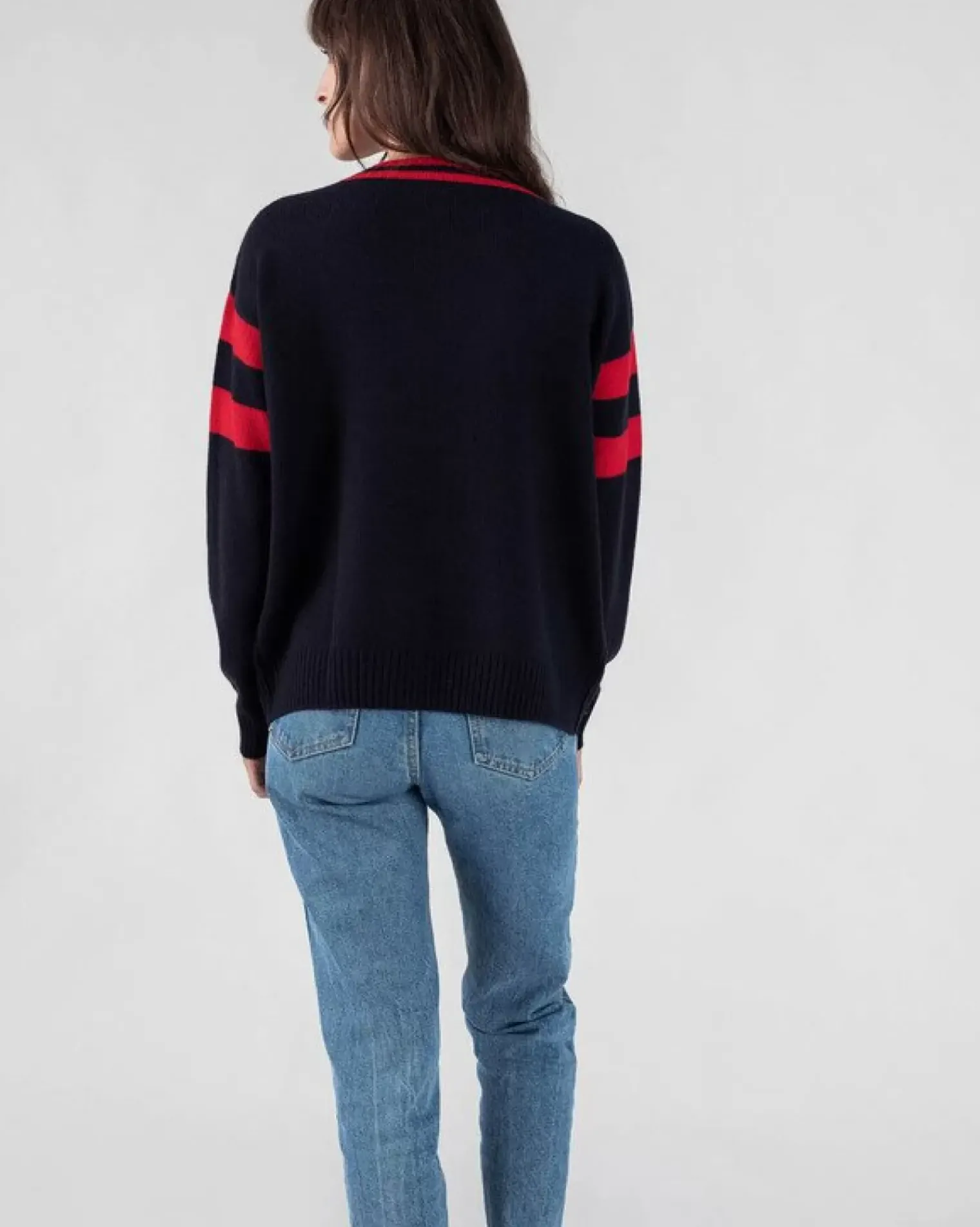 Kujten Jackets & Vests>Tennis V-Neck Cashmere Cardigan Bleu Marine Fonce