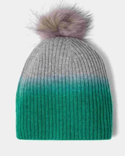 Kujten Hats & Headbands>Tie & Dye Cashmere Pompom Hat Vert Emeraude