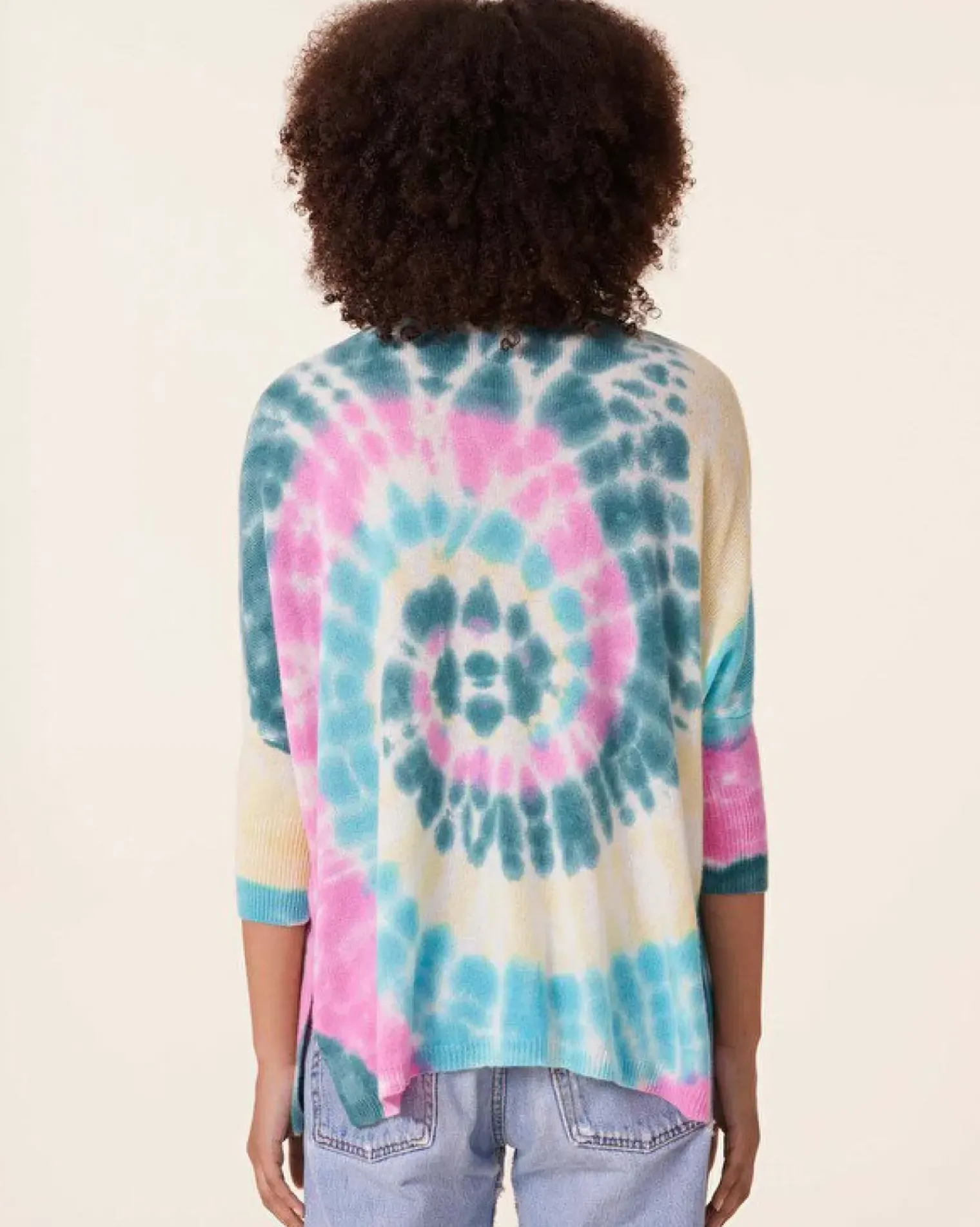 Kujten Sweaters & Sweatshirts>Tie Dye Oversize V-Neck Cashmere Sweater, 2-Threads Rose Vert