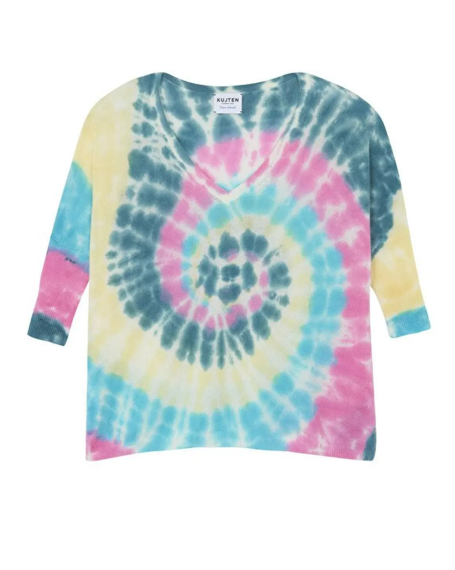 Kujten Sweaters & Sweatshirts>Tie Dye Oversize V-Neck Cashmere Sweater, 2-Threads Rose Vert