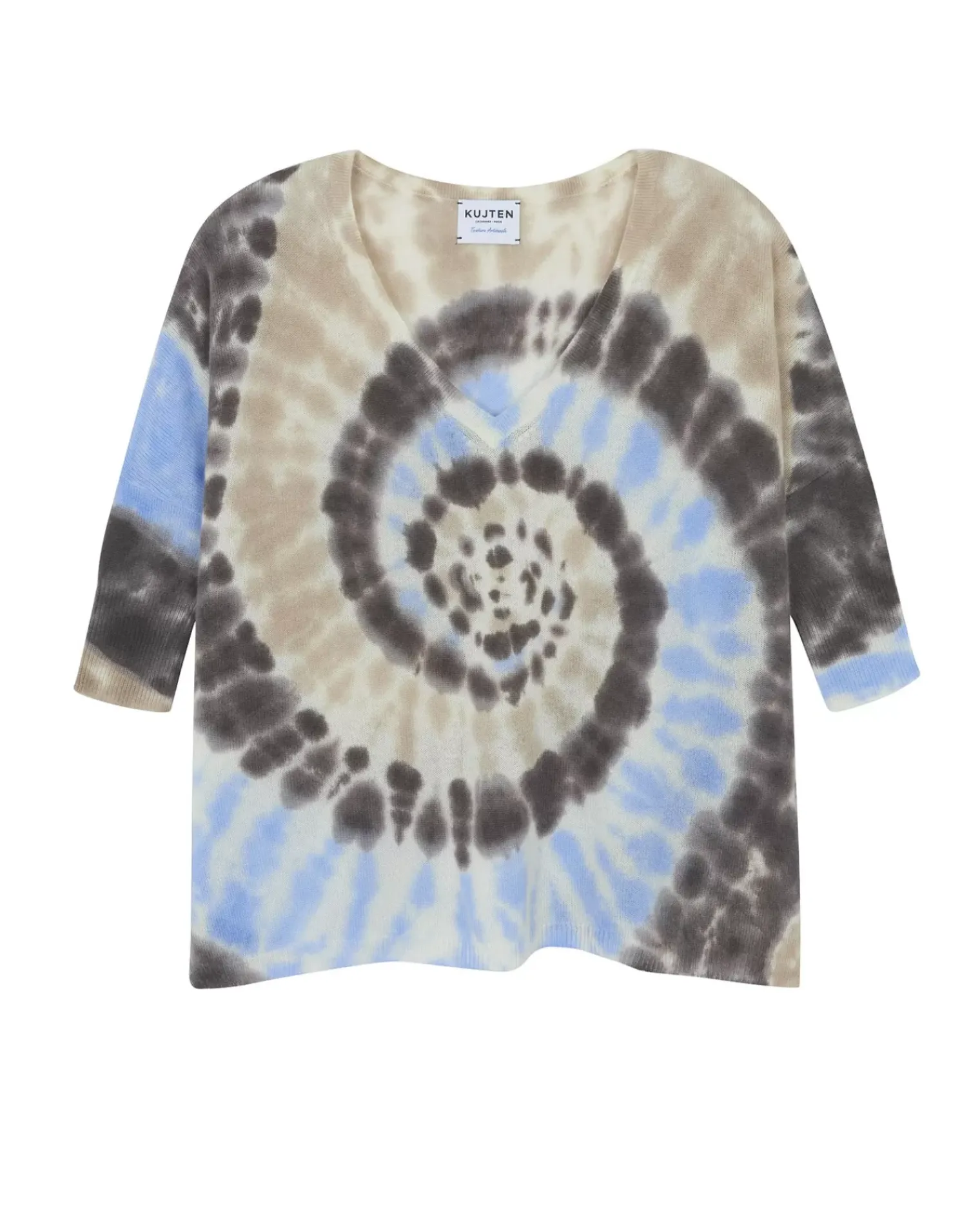 Kujten Sweaters & Sweatshirts>Tie Dye Oversize V-Neck Cashmere Sweater, 2-Threads Marron Jeans