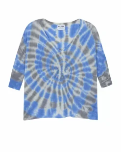 Kujten Sweaters & Sweatshirts>Tie Dye Oversize V-Neck Cashmere Sweater, 2-Threads Bleu Gris