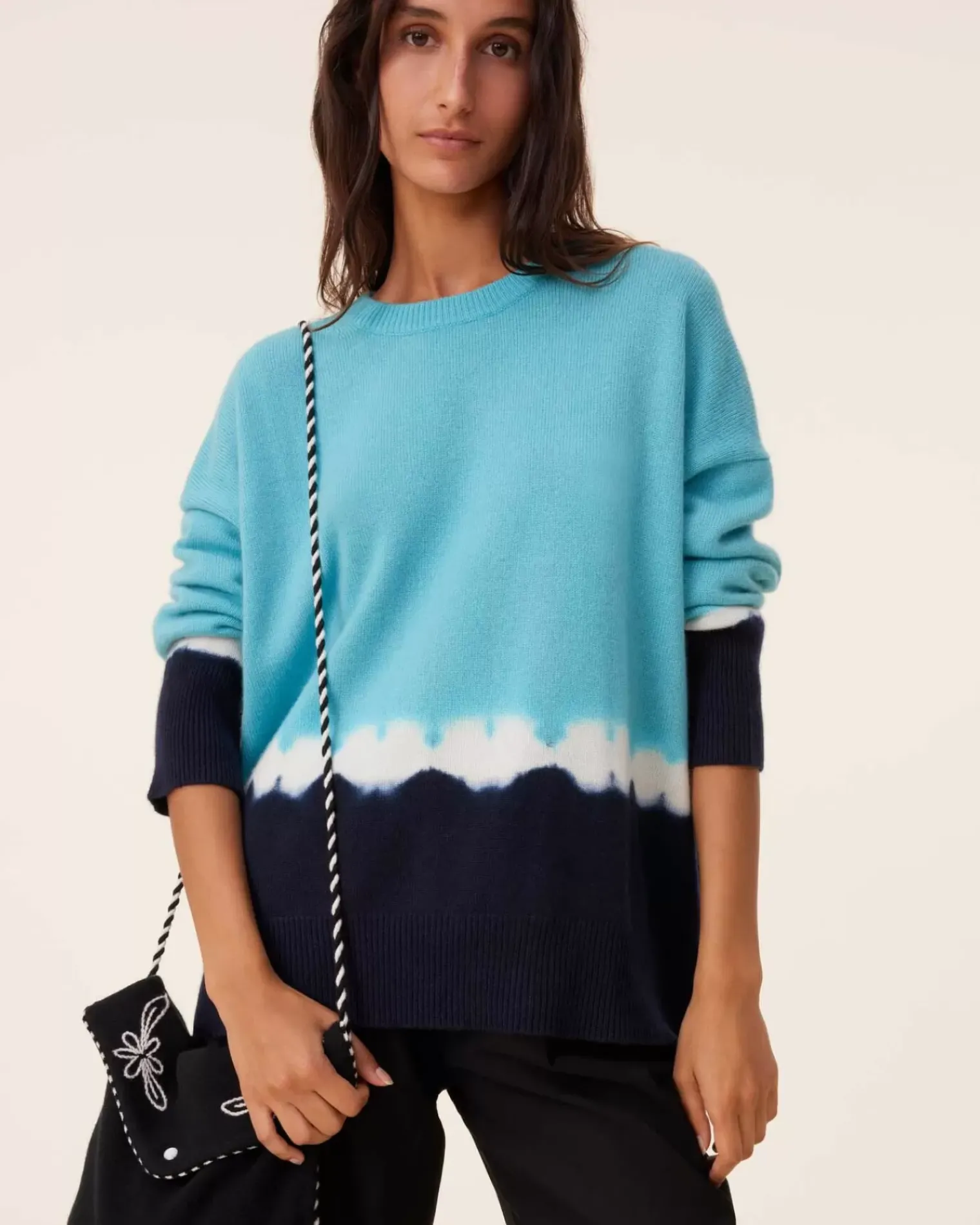 Kujten Sweaters & Sweatshirts>Tie Dye Oversized Cashmere Sweater, 4-Threads Turquoise Pacific
